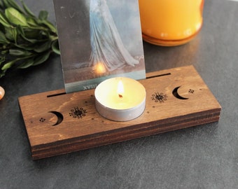 Moon Phase Tarot Card Display Stand: Wiccan Altar Tealight Holder
