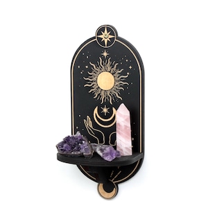 Celestial mushroom shelf pendulum holder, Mushroom decor Altar shelf crystal display image 12