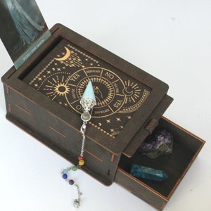 Divination set Pendulum + dowsing board Tarot card box with daily card holder. Divination tools gift box Birthday gift