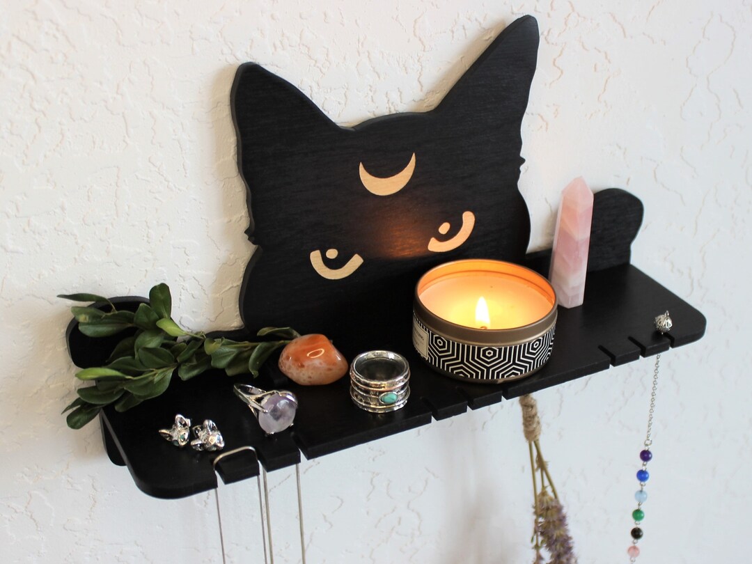 Celestial Cat Shelf With Necklace Holder / Pendulum Holder. Cat Altar ...