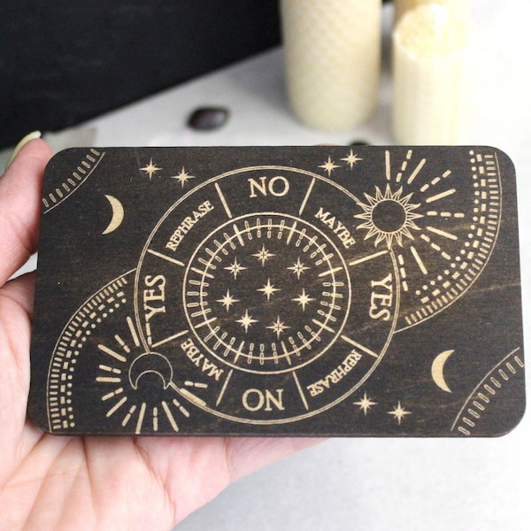 Pendulum board pocket size. Mini divination board. Travel Yes No board