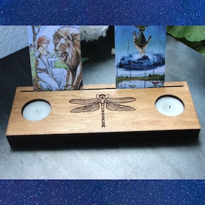 Dragonfly Oracle Tarot Card Holder Three Cards Wiccan Altar Candle Holder Tarot Accessory Spiritual Gift