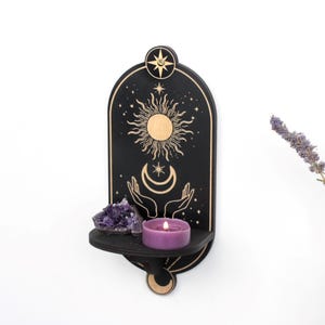 Celestial mushroom shelf pendulum holder, Mushroom decor Altar shelf crystal display image 13