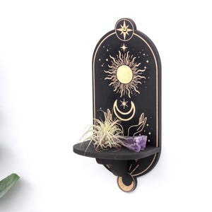 Celestial mushroom shelf pendulum holder, Mushroom decor Altar shelf crystal display image 14