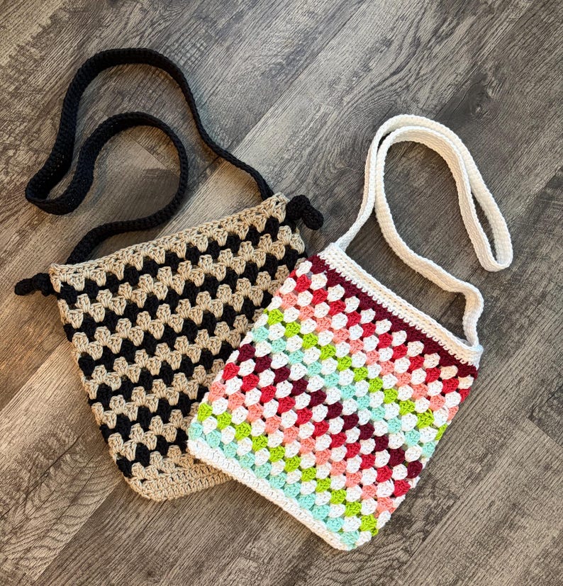 Bolso bandolera de ganchillo hecho a mano con puntada de abuela / Bolso 100% algodón imagen 6