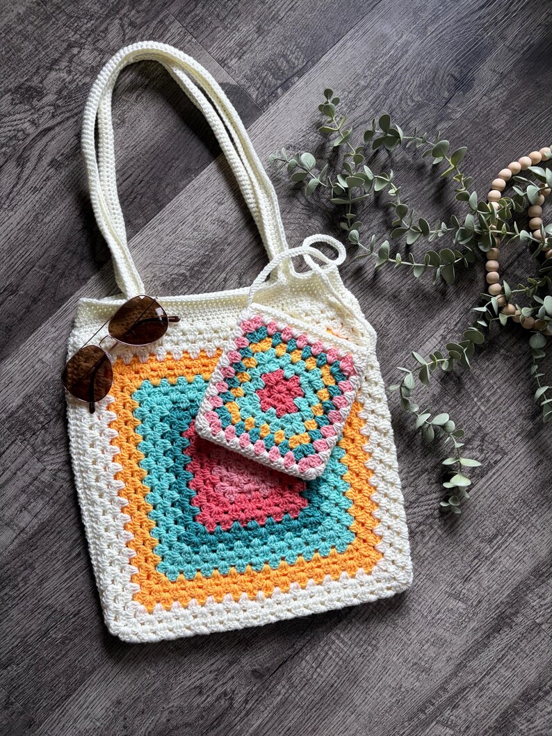 Bolso de mercado de ganchillo estilo abuela / Bolso de mano hecho a mano / Bolso de playa / Bolso de ganchillo estilo boho Mommy & Me