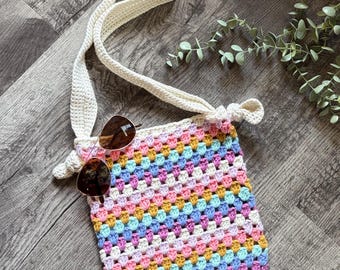 Bolso bandolera de ganchillo hecho a mano con puntada de abuela / Bolso 100% algodón