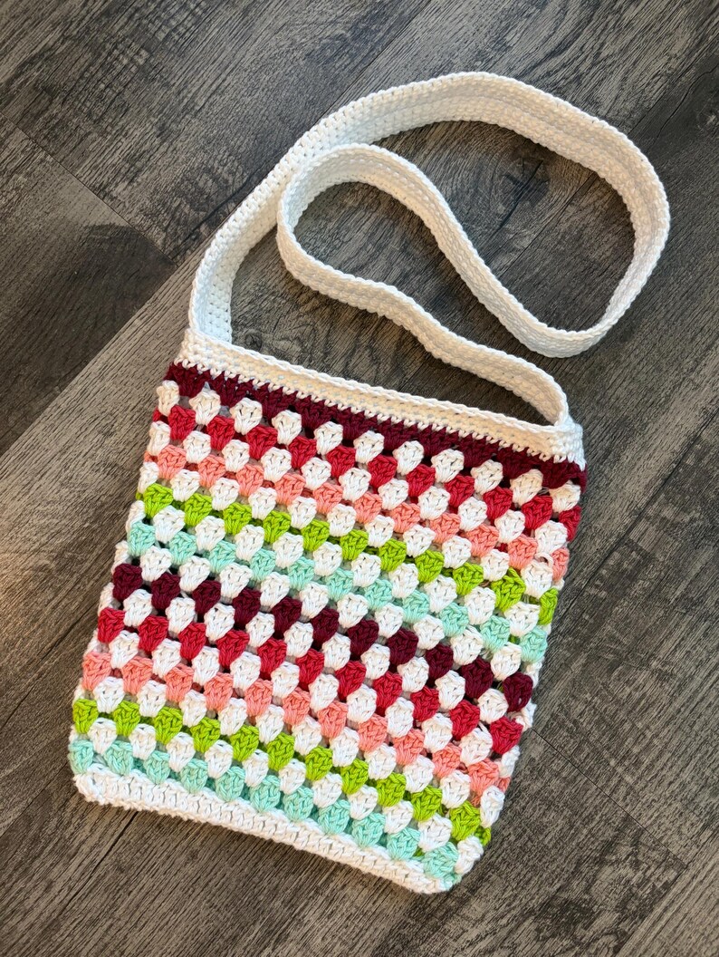 Bolso bandolera de ganchillo hecho a mano con puntada de abuela / Bolso 100% algodón imagen 5
