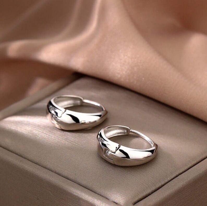 Sterling Silver Huggie Hoop Earrings 925 Silver Small Chunky Etsy UK