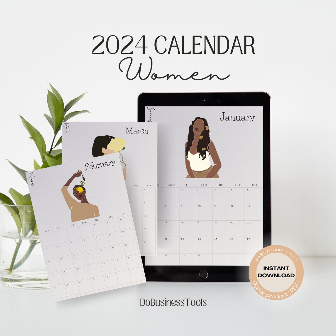 Printable Calendar 2024 Landscape & Portrait Minimalist Calendar Women