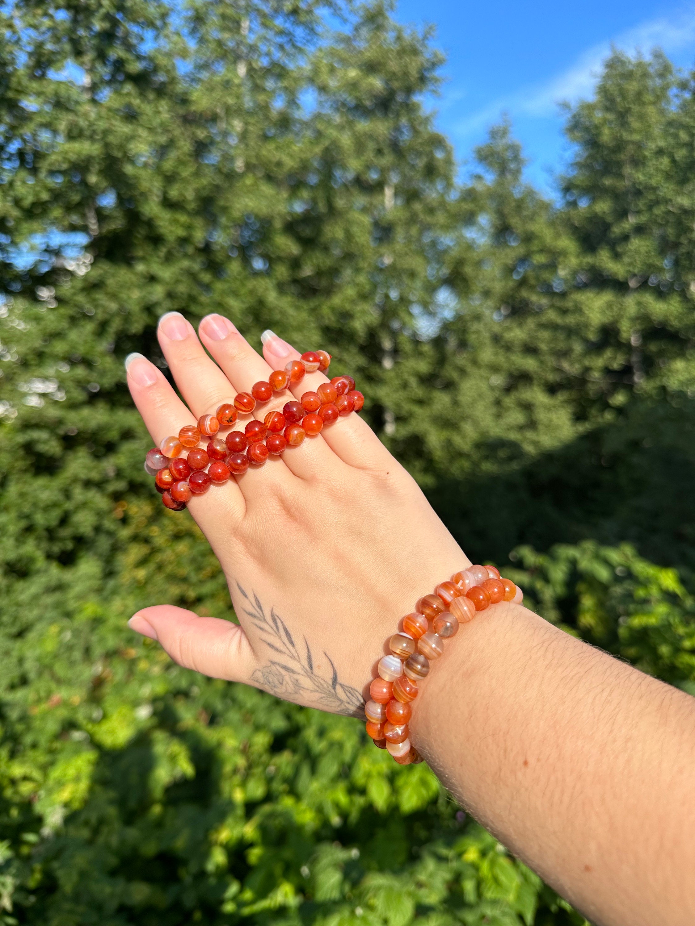 Genuine Solid Red Carnelian Stone Bead Bracelet, Beaded