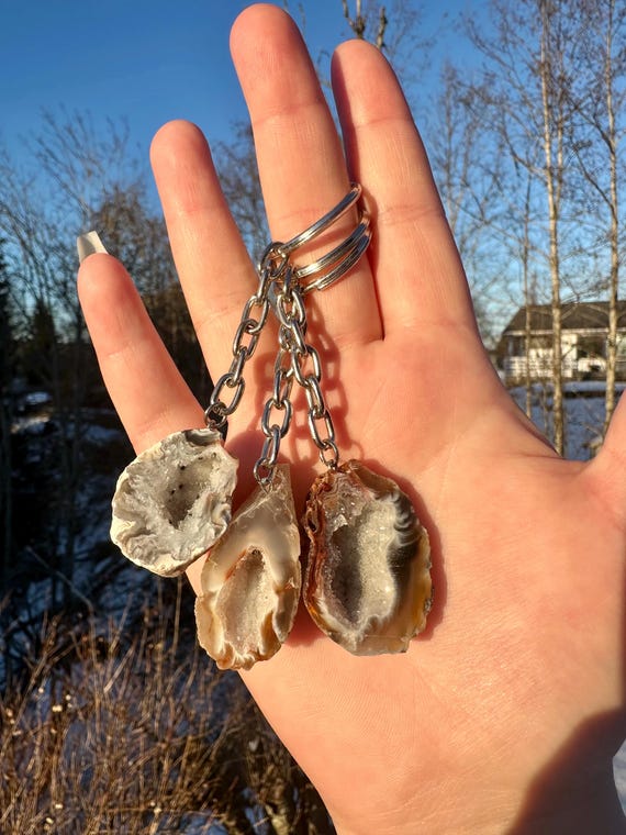 Collection porte-clés pierre géode d'agate key ring