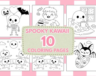 Spooky Kawaii Coloring Book – 10 Cute Halloween Pages for Kids & Adults | Digital Download | Stress Relief Activity PDF