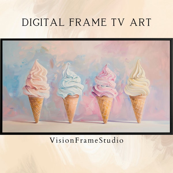 Ice Cream Abstract Oil Painting for Frame TV - Spring & Summer Art for Samsung TV, Textured Modern Digital TV Art