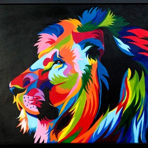 Original Lion Acrylique peinture animal art chat moderne fait sur commande