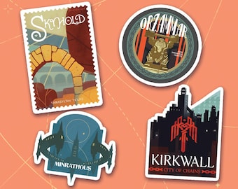 Pacchetto adesivi Dragon Age Travel / Visita Thedas! Orzammar, Skyhold, Kirkwall, Minrathous