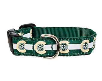 Colorado State University Rams Green, White, Gold Sports Football Handmade Dog Collar With Side-Release Plastic Buckle