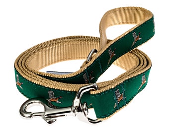 Pheasant Bird Green and Tan Hunting Handmade Nylon Webbing Dog Leash With D-Ring