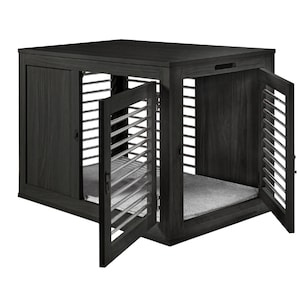 Black Solid Grain Dog Puppy Crate Kennel House Modern Stylish Pet Cage, Modern Dog House, Dog House, Dog Crate Furniture, Pet Furniture