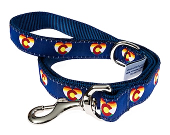 Colorado Flag Rainbow Hearts Navy Blue Pride Handmade Nylon Webbing Dog Leash With D-Ring