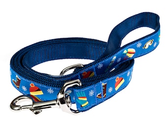 Winter Sports Snowboard Ski Colorado Blue Handmade Nylon Webbing Dog Leash With D-Ring