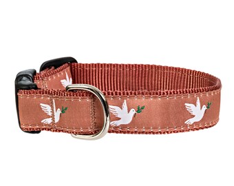 Wedding Doves Marriage Love Rose Gold Champagne Peace Olive Branch Handmade Dog Collar With Side-Release Plastic Buckle