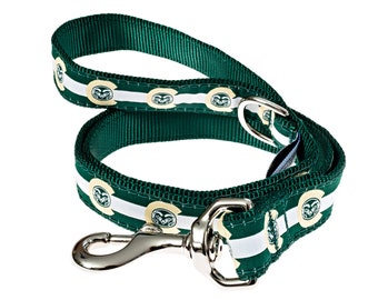 Colorado State University Rams Green, White, Gold Sports Football Handmade Nylon Webbing Dog Leash With D-Ring