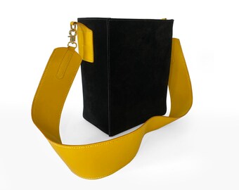 Black Suede Bucket Bag: Handmade Leather Crossbody