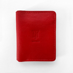 Cartera de cuero rojo bifold, Cartera de cuero delgada, Tarjetero de cuero, Tarjetas de billetera de titular de tarjeta de cuero suave y billetera bifold de bolsillo en efectivo