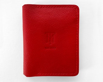 Red Leather Bifold Wallet: Slim Card Holder