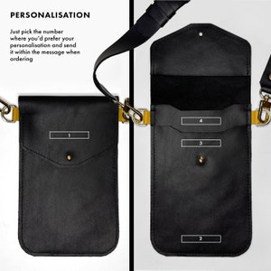 May include: Black leather crossbody bag with a flap closure and four numbered pockets. The bag has a gold chain strap and a gold buckle.