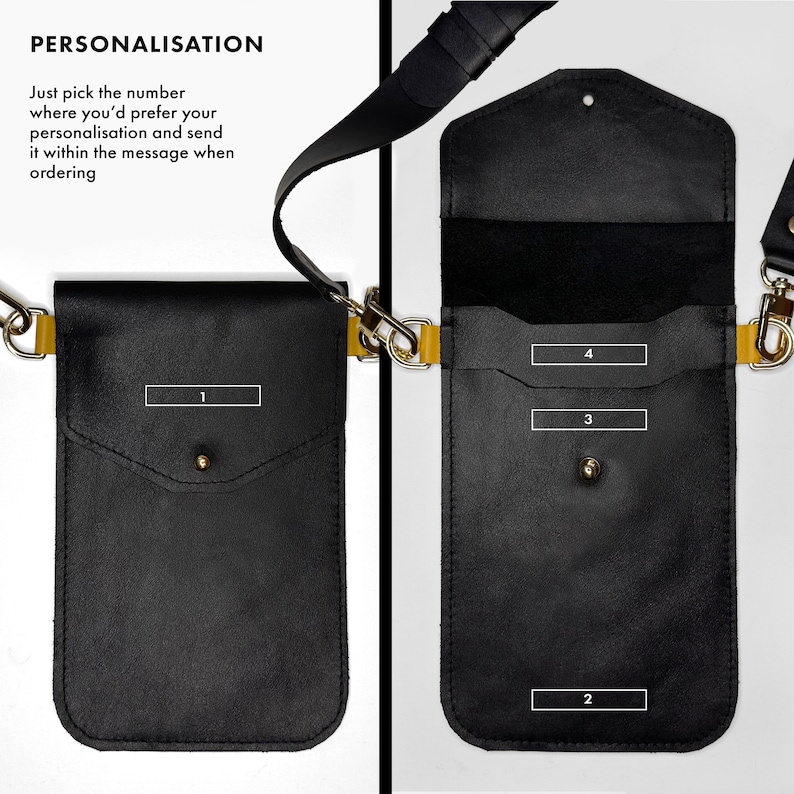 May include: Black leather crossbody bag with a flap closure and four numbered pockets. The bag has a gold chain strap and a gold buckle.