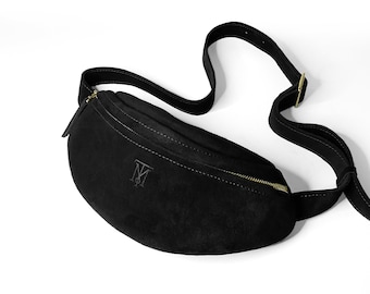 Black Suede Belt Bag: Adjustable Crossbody Fanny Pack