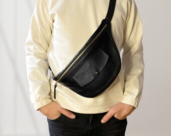 Pebble Leather Belt Bag: Black Crossbody Fanny Pack
