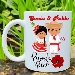 Taza Puerto Rico Personalizada Regalo Puertorriqueño Único Custom Mug Boricua con Nombre Taza de Café Perfecta Puerto Rican Gift for Couple