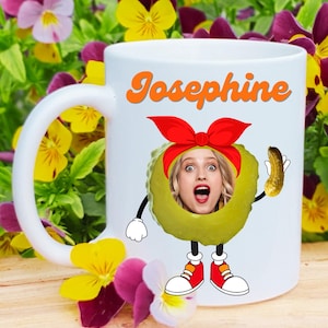Funny Pickle Mug with Custom Face & Name, Personalized Foodie Coffee Cup Gift for Friend, Sister or Coworker Customizable Home Decor Present