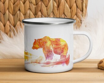 Taza de esmalte de oso colorido: taza de fogata de montaña de vida silvestre