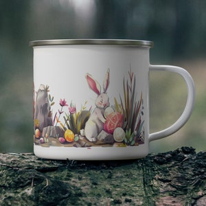 Easter Bunny Mug with Colorful Eggs & Flowers - Kid-Friendly Camping Drinkware - Perfect Easter Gift for Children