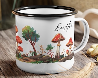 Custom Amanita Mushroom Mug: Personalized Botanical Enamel Coffee Cup