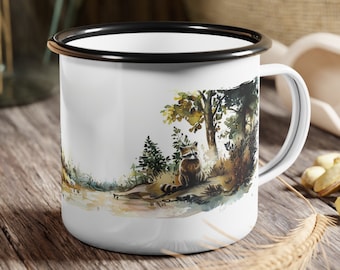 Enchanted Forest Mug: Boho Raccoon Enamel Camping Mug