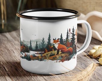 Fox Kids Enamel Camping Cup: Cartoon Outdoor Mug, 12oz