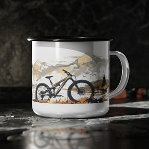 Mountain Bike Enamel Mug: Trail-Ready Cyclist Gift