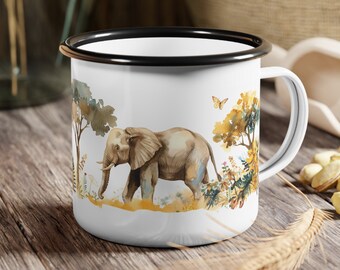 Elephant Safari Enamel Mug: Boho Camping Cup
