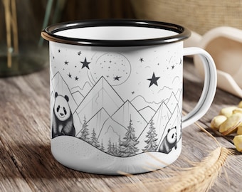 Panda Bear Enamel Mug: Camping Drinkware, Gift for Animal Lovers
