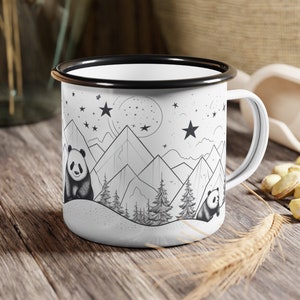 Panda Bär Emaille Tasse: Camping Trinkgefäß, Geschenk für Tierliebhaber