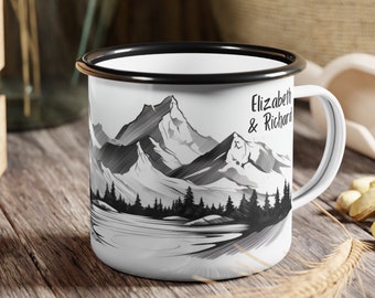 Benutzerdefinierte Berge Emaille Camp Tasse, personalisiertes Hochzeitsgeschenk