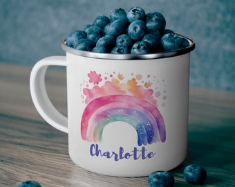 Personalized Enamel Rainbow Mug: Stainless Steel Kids Camping Cup