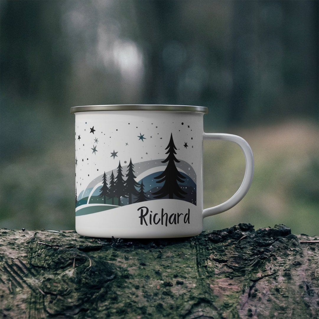 Enamel Camping Winter Personalized Name Mug, Vintagestyle Enamel