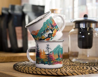 Neon Land Rover Defender Enamel Mug: Outdoor Travel Gear