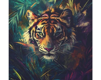 Stampa su tela raffigurante una tigre: vivace stampa della giungla, regalo per gli amanti degli animali